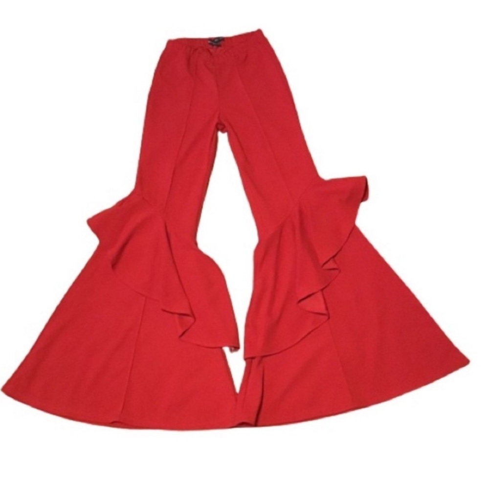 Red Flared Ruffle Pants size small